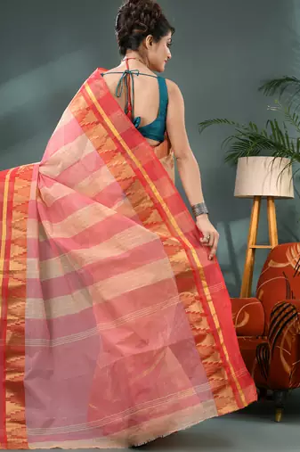 red cotton handloom sarees with zari temple design tant saree