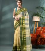 off white cotton handloom sarees with zari temple design tant saree