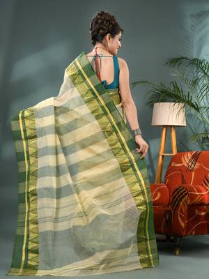 off white cotton handloom sarees with zari temple design tant saree 2