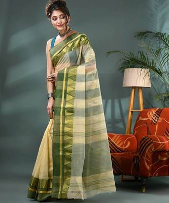 off white cotton handloom sarees with zari temple design tant saree 3