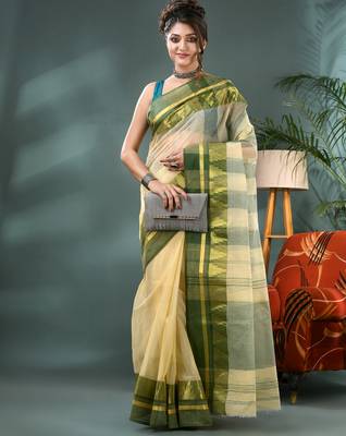 off white cotton handloom sarees with zari temple design tant saree 4