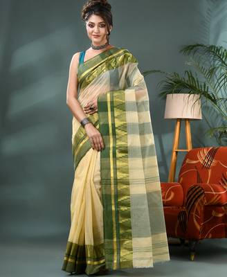 off white cotton handloom sarees with zari temple design tant saree 5