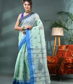 Blue bengali cotton handloom tant saree
