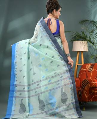 Blue bengali cotton handloom tant saree 2