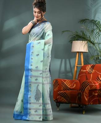 Blue bengali cotton handloom tant saree 3