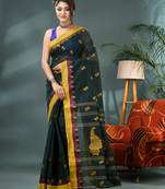 Green bengali cotton handloom tant saree