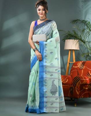 Blue bengali cotton handloom tant saree 4