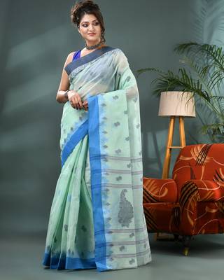 Blue bengali cotton handloom tant saree 5