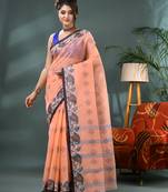 orange bengali cotton handloom tant saree