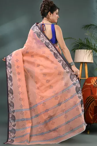 orange bengali cotton handloom tant saree
