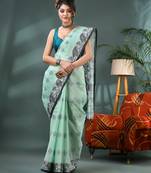 Blue bengali cotton handloom tant saree