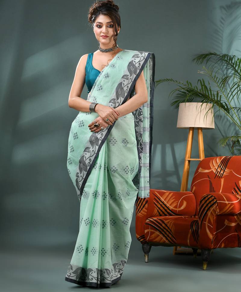 Blue bengali cotton handloom tant saree