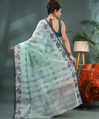 Blue bengali cotton handloom tant saree 2