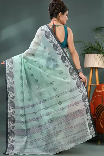 Blue bengali cotton handloom tant saree
