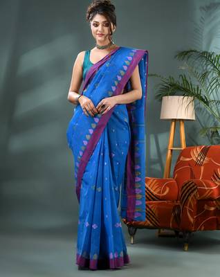 Blue bengali cotton handloom tant saree 1