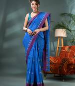 Blue bengali cotton handloom tant saree