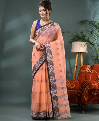 orange bengali cotton handloom tant saree 5