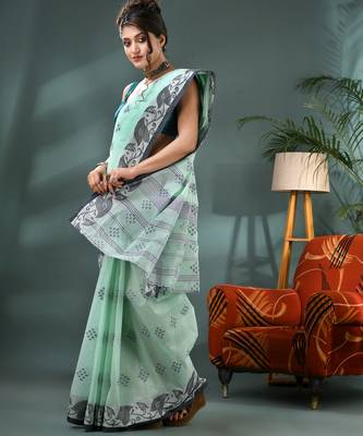 Blue bengali cotton handloom tant saree 3