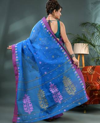 Blue bengali cotton handloom tant saree 2