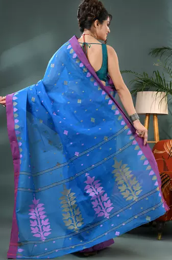 Blue bengali cotton handloom tant saree