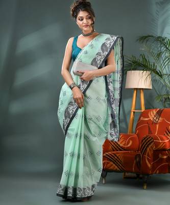 Blue bengali cotton handloom tant saree 4