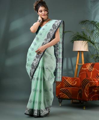 Blue bengali cotton handloom tant saree 5