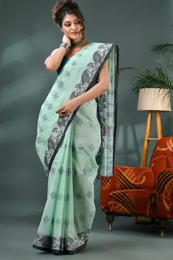 Blue bengali cotton handloom tant saree