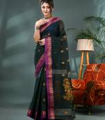 Green bengali cotton handloom tant saree