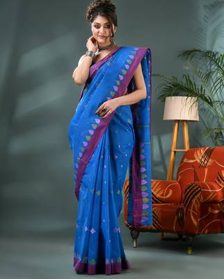 Blue bengali cotton handloom tant saree 5