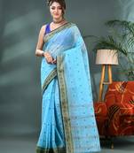 Blue bengali cotton handloom tant saree