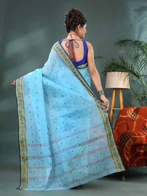 Blue bengali cotton handloom tant saree 2