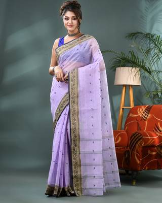 Purple bengali cotton handloom tant saree 1