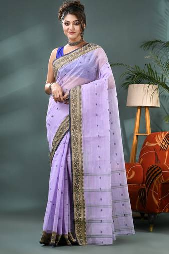 Purple bengali cotton handloom tant saree
