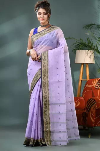 Purple bengali cotton handloom tant saree