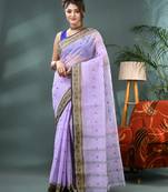 Purple bengali cotton handloom tant saree