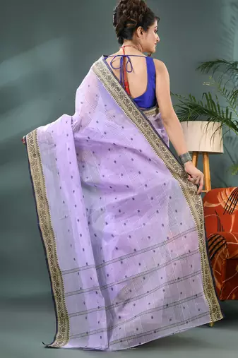 Purple bengali cotton handloom tant saree