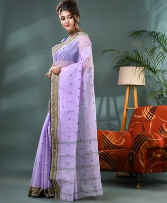 Purple bengali cotton handloom tant saree 3