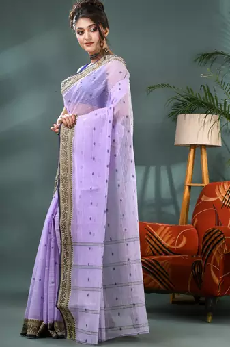 Purple bengali cotton handloom tant saree