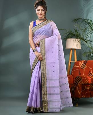Purple bengali cotton handloom tant saree 4
