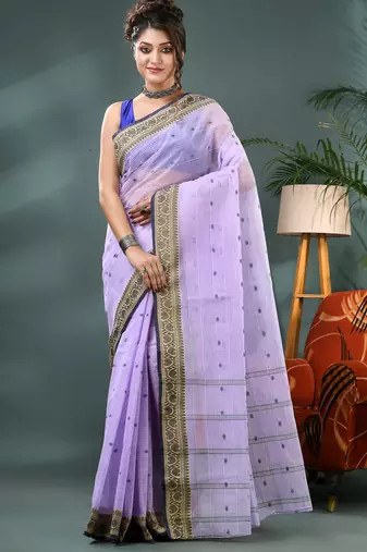 Purple bengali cotton handloom tant saree