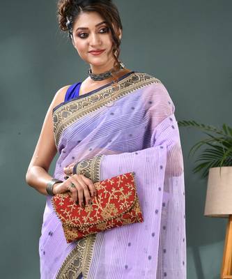 Purple bengali cotton handloom tant saree 5
