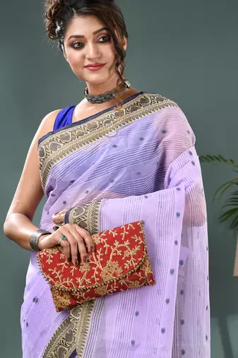 Purple bengali cotton handloom tant saree