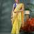 Yellow botanic design cotton handloom saree