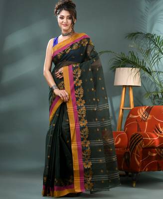 Green banalata design cotton handloom saree 1