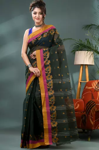 Green banalata design cotton handloom saree