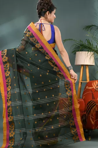 Green banalata design cotton handloom saree