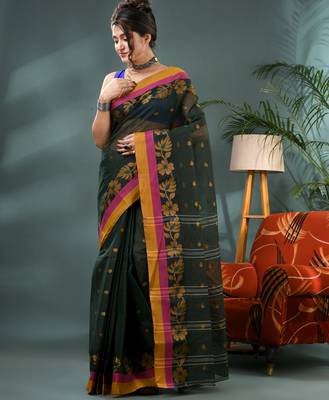 Green banalata design cotton handloom saree 3