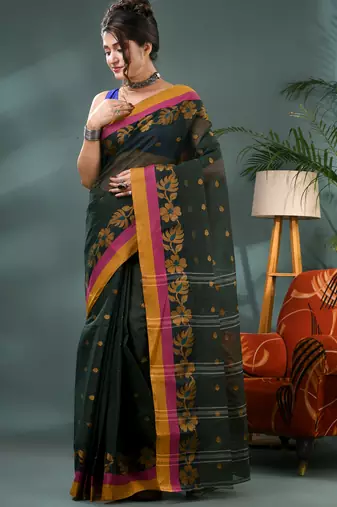 Green banalata design cotton handloom saree