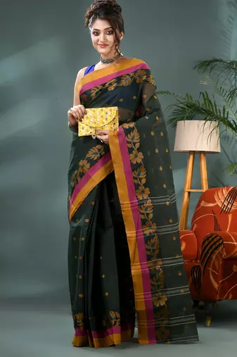 Green banalata design cotton handloom saree