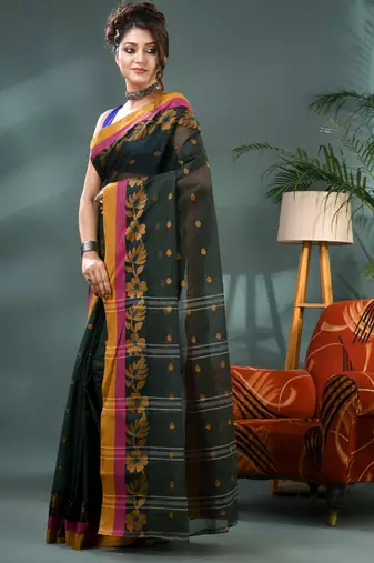 Green banalata design cotton handloom saree